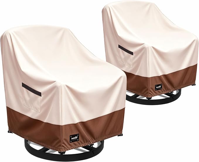 JinHrtoyi Outdoor Chair Covers 2 Pack,33Wx35Dx36H inches Patio Chair Cover,100% Waterproof Heavy Duty Outdoor Furniture Covers Waterproof,Beige&Brown Modern Style Patio Furniture Cover