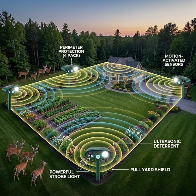 2026 Upgraded Sonic Fortress Pro Deer Repellent Devices,2Pack Solar Ultrasonic Animal Repellenwith Motion Sensor&Flash Light,USB Rechargeable Cat Repellent Scare Squirrel Rabbit Out of Garden Yard