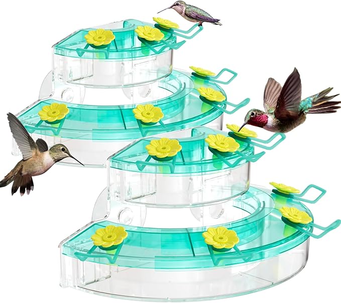 Birdream Window Hummingbird Feeders for Outdoors, with Strong Suction Cups & 7 Feeding Ports, Easy to Use and Maintain, Gift for Bird Lover, Plastic Bird Feeder, 2 Pack, 10oz Per Pack - Green