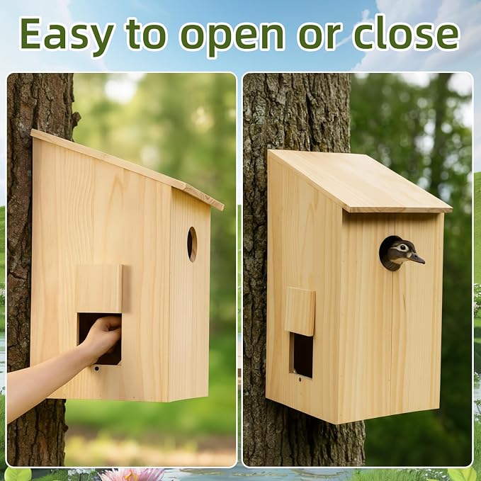 Vercraft Wood Duck Nesting Box Pine Outdoor Duck House 11x12x24 Inches with Clean-Out Door for Pond Wetland Wood Ducks Hooded Mergansers