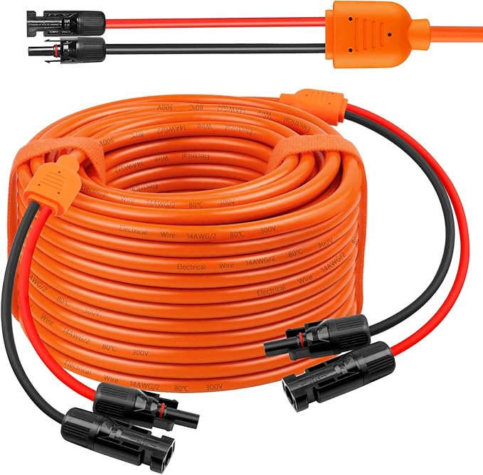Solar Panel Extension Cable 100FT - MOOKEERF 10AWG+14AWG Solar Wire with Female & Male IP68 Waterproof Connector for RV, Photovoltaic Systems, Home, Boat, Solar Panels, Car