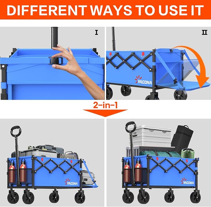 Yozoia 360LBS Heavy-Duty Wagons Carts Foldable 120L Collapsible Wagon Cart with Wheels and Tailgate, Folding Utility Wagon Carts for Groceries, Outdoor Camping, Shopping, Beach, Garden