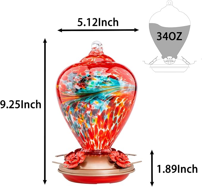 Muse Garden Hummingbird Feeders for Outdoors Hanging, Blown Glass Hummingbird Feeder Gifts for Mom, Garden Decor for Outside, Unique Gifts Idea for Women, 34OZ,Phoenix Flying | Muse Garden Hummingbird Feeders for Outdoors Hanging, Blown Glass Hummingbi...