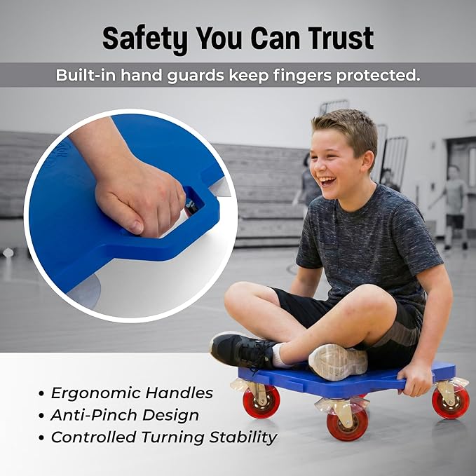 Cosom Scooter Board, 16 Inch Premium Sit & Scoot Board with 4 Inch Non-Marring Performance Wheels, Double Race Bearings, & Safety Handles, Physical Education Class Equipment