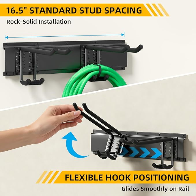GRENPRO Garage Tool Organizer Wall Mount with 49.5 inches Rails and 6 Double-layer Hooks, Heavy Duty Tool Rack, Garage Storage Rack For Yard Tools