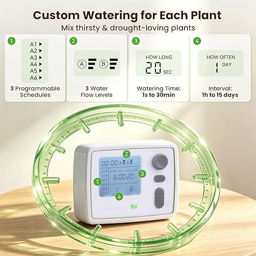 BAOSHISHAN Dual Pump Indoor Plant Watering System for 20 Potted Plants | Dual Zoned Custom Watering, Upgraded 2-in-1 Spray & Drip Emitter, Programmable Leak-Proof Indoor Plant Waterer for Vacation