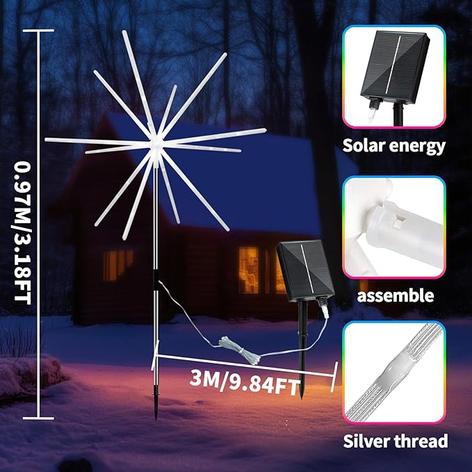 Solar Firework Lights Outdoor, 9 Colors 16 Modes Solar Garden Light Waterproof Solar Powered Starburst Light for Party Wedding Holiday Decoration Meteor Lights 2 Pack
