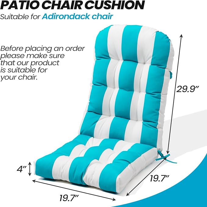Crestlive 50x20x4 Inch Adirondack Chair Cushion Outdoor Rocking Chair Cushions Water Resistant High Back Patio Thick Replacement Cushions Blue Stripe