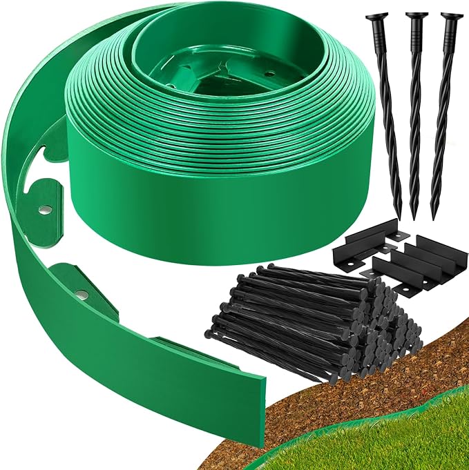 Landscape Edging Border - 4” x 100’ Tall Edging for Landscaping with 60 Stakes, 0.15" Thick No Dig Lawn Edging for Garden Border, Flexible Flower Bed Edging Borders for Yard, Terrace Board