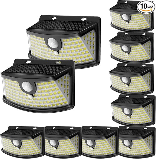 Aootek New Solar Motion Sensor Lights 120 LEDs with Lights Reflector,270° Wide Angle, IP65 Waterproof, Step Lights for Front Door, Yard, Garage, Deck (Black, Daylight White, 10-Pack)