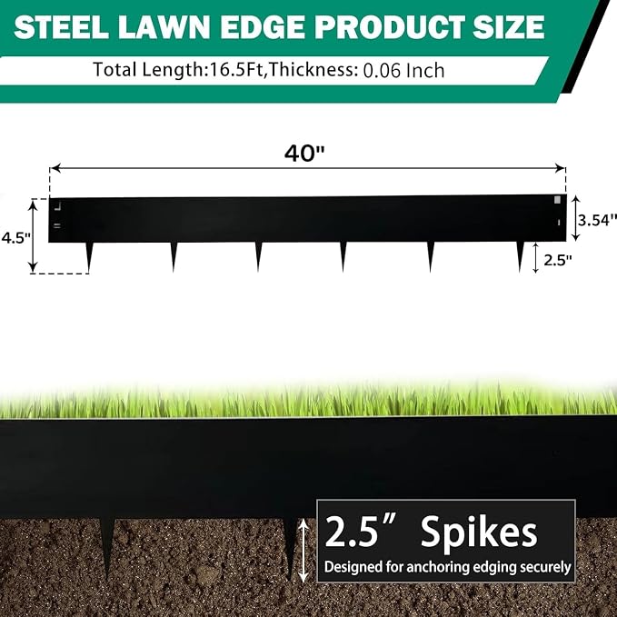 Metal Garden Edging 6"x40",Total 16.25ft Length Galvanized Steel Landscape Edging,Black Flexible Sidewalk Lawn Edging Border for Garden,Lawn,Flowerbed (5Pack)…