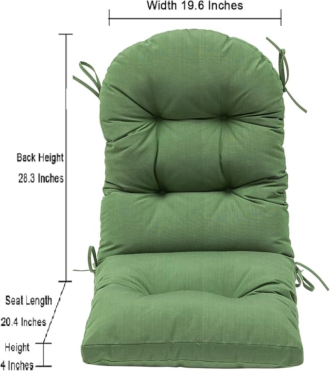 QILLOWAY Outdoor High Back Chair Cushion for Adirondack, All Weather Rocking Chair Cushions Thick Padded Replacement for Patio Furniture,Dark Green