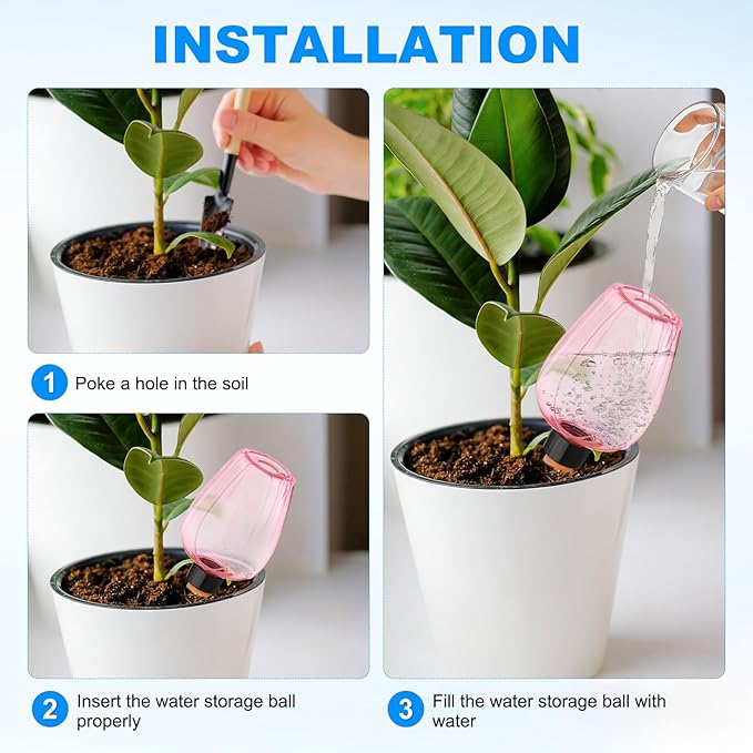 M METERXITY 4-Pack Plant Self Watering Globes, 6.8 oz Plastic Rose Water Bulbs Top Fill for Indoor/Outdoor Plants, Self Watering Spikes Slow Release Terracotta [Pink]