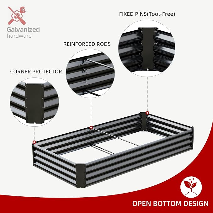 6x3x1ft(2 Pack) Galvanized Raised Garden Bed,Outdoor Planter Box Metal Patio Kit Planting Bed for Vegetables,Flowers, Black