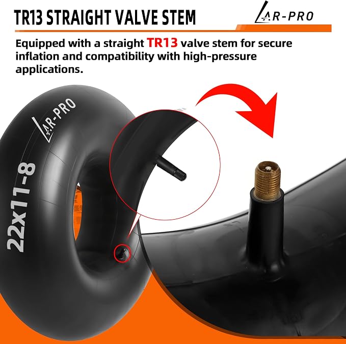 AR-PRO 22x11-8, 21x11-8 Inner Tubes with TR13 Straight Valve Stems for ATV, Lawn Tractor, Garden Trailer, Golf Cart, Snow Blowers, and More - Made from Durable Butyl Rubber (2-Pack)