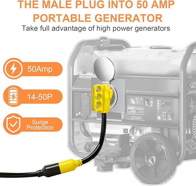 NEMA 14-50P to L14-30R Generator Transfer Switch Adapter Cord, 240V/120V 50 Amp Male to 30 Amp Female Twist Lock 4 Prong Generator Adapter Cord, STW 10 AWG Heavy Duty ETL Listed