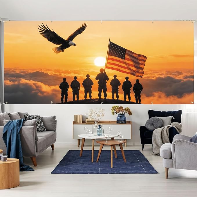 7 * 16FT Eagle flag Military Memorial Day Garage Door Cover Decorations Independence Day Garage Door Banner for Outdoor Indoor Patriot Party Photography Backdrop