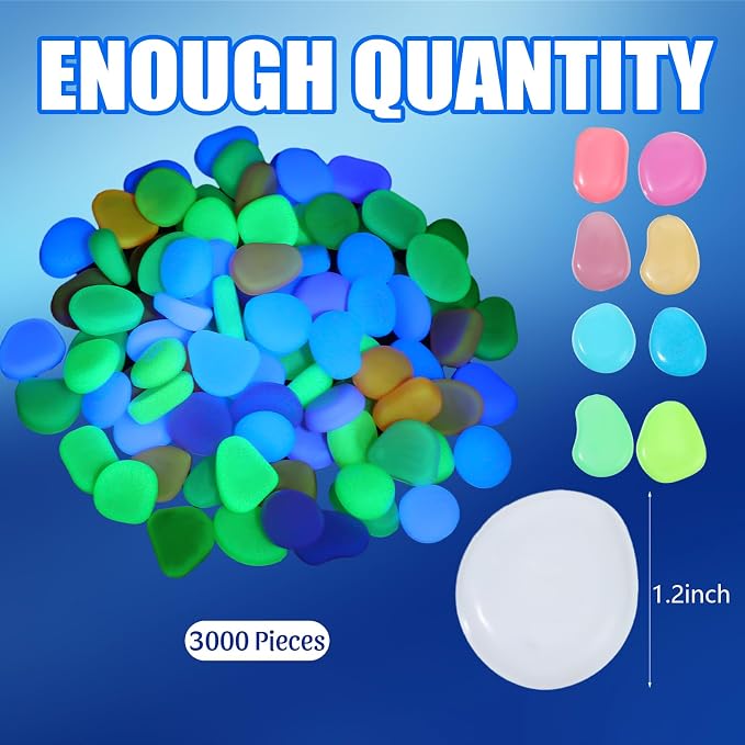 Sasylvia 3000 Pcs Glow in The Dark Rocks 1 Inch Glow Rocks 12.6 LB Garden Glow in The Dark Stone Outdoor Glow in The Dark Pebbles for Landscaping Walkway Pathway Backyard Fish Tank Plant(Multicolor)