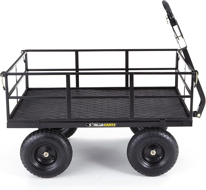 Gorilla Carts Steel Utility Cart, 9 Cu Ft Bed, 1200 lb Load Capacity, Black – Towable Heavy-Duty Outdoor Hauling Wagon with Removable Side Panels for Yard, Lawn, Garden or Landscaping