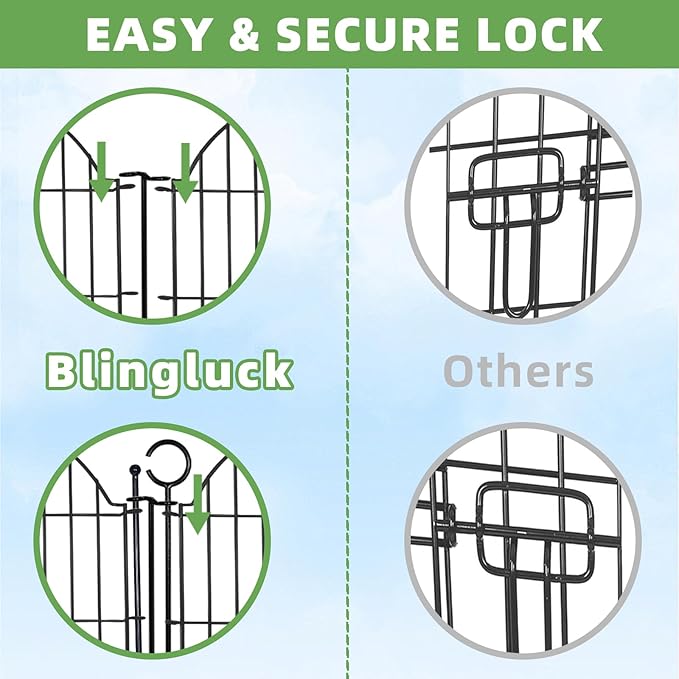 Blingluck Decorative Metal Garden Fence with Gate Lock 5 Panels, 32in (H) x 11.8ft (L) No Dig Dog Fence Outdoor for Yard, Temporary Rustproof Metal Wire Rabbit Dog Garden Border Fencing for Patio
