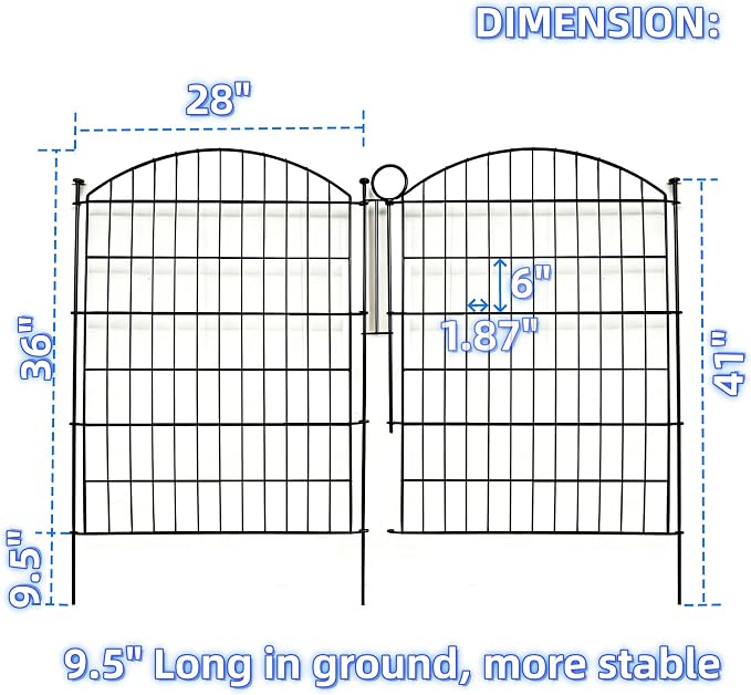 Garden Fence Decor 36 in(H) x 23.3 ft(L), Dog Fence Outdoor for Yard No-Dig Pet Barrier, Animal Proof Fence Metal Garden Fencing Animal Barrier, 10 Panels with Lock