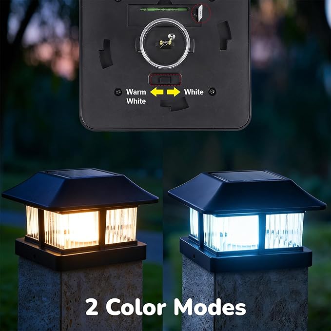 Dynaming 4x4 Solar Post Cap Lights Outdoor with 2 Color Modes, Fence Post Solar Lights Black Shell Brightness LED Lantern Lamps Waterproof for Garden Deck Patio, Fit 4x4 Wooden/Vinyl Posts, 8 Pack