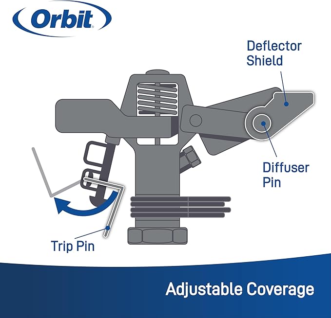 Orbit 1/2 Inch Brass Impact Sprinkler - Adjustable Metal Tripod - Long Range Lawn Watering System - 360 Degree Rotating Sprinkler - Heavy Duty Irrigation System - Adjustable 22-48 Inch Height - 58308