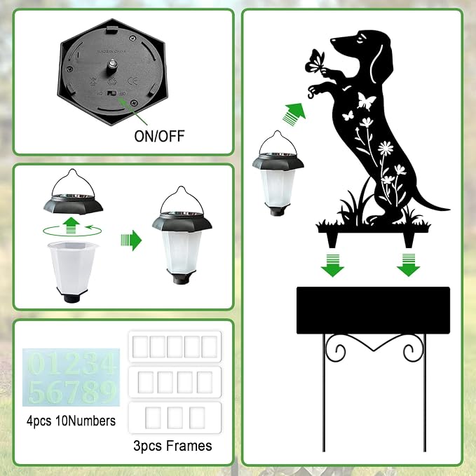 Solar House Numbers for Outside,Dachshund Address Signs for Houses Yard | Metal Dog Glow in The Dark Decorative Outdoor Ornaments for Garden Stakes,Lawn,Pathway,Patio