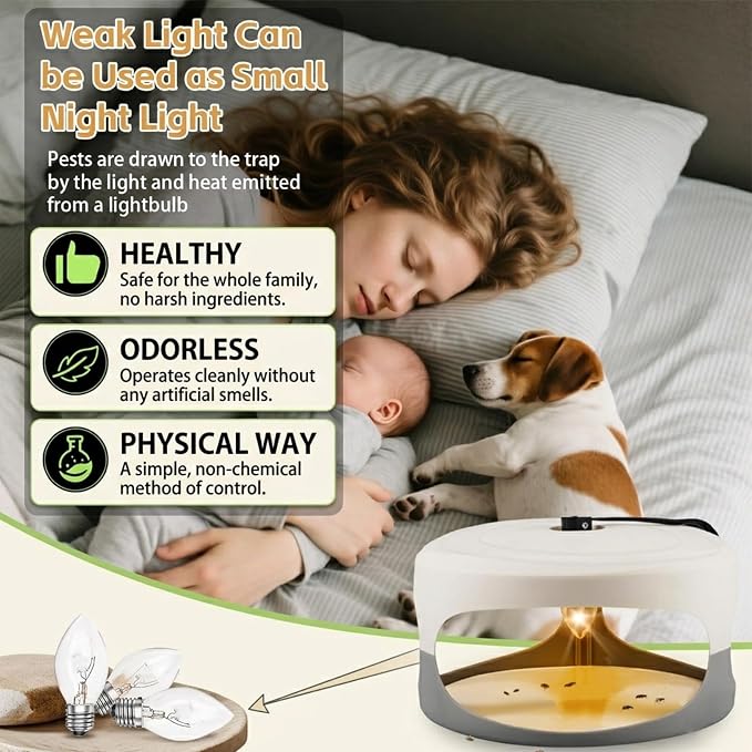 Flea Traps for Inside Your Home (4 Pack), Effective Indoor Flea Light Trap with 12 Sticky Discs & 12 Bulbs, Safe for Pets & Humans, Plug-in Sticky Pads for Bed Bugs & House Insects, 2026 Pro Version