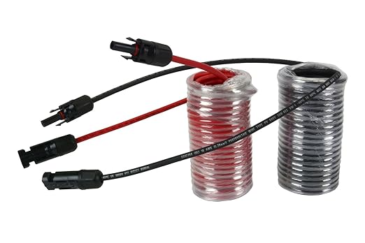 TEMCo Solar Panel Extension Cable 10 AWG 25 Ft Red + 25 Ft Black w/Staubli MC4 Connectors