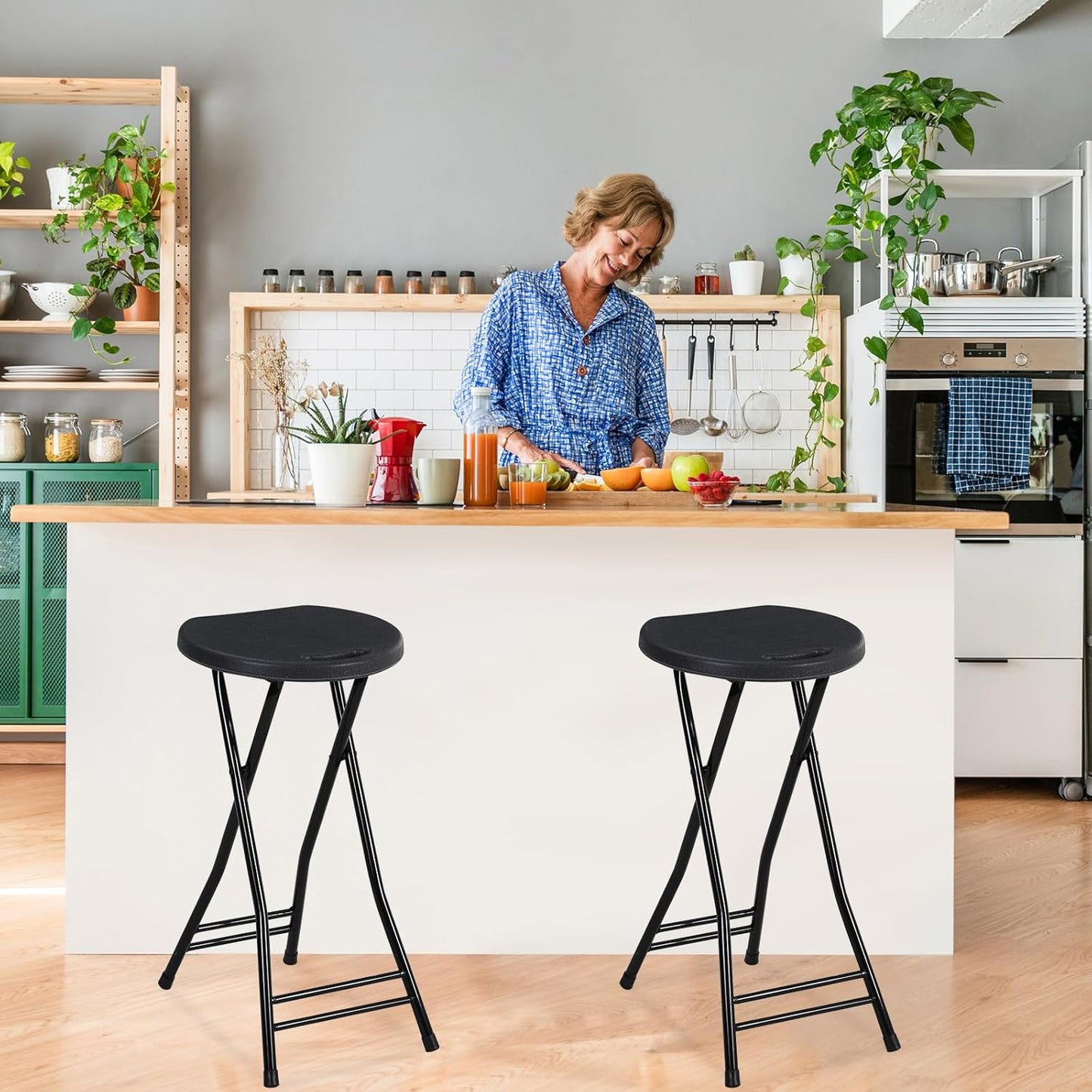 Suzile 2 Pcs Tall Folding Chair Portable Plastic Stool Chair Heavy Duty Foldable Bar Stools with Handle for Adults Kitchen Counter Room Home Camping Indoor Outdoor, 300lbs Capacity (27 Inch)