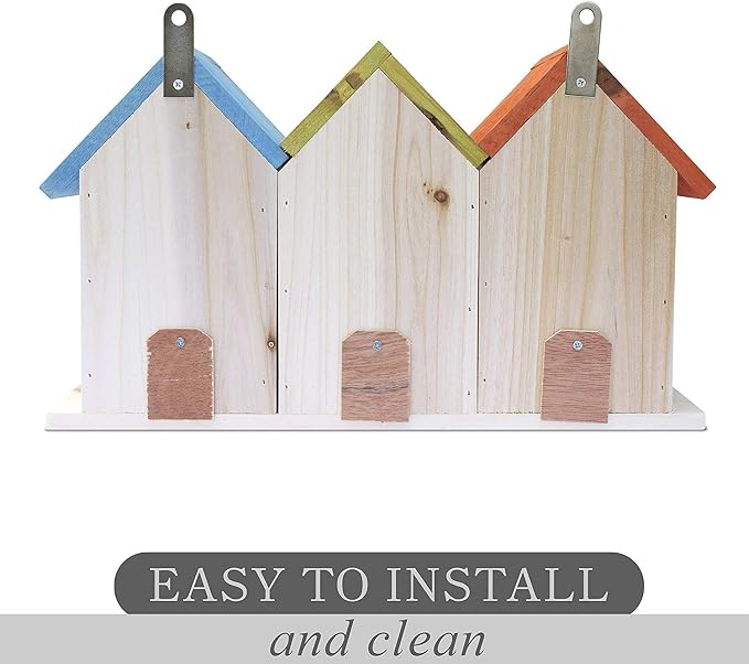 Bird House for Outdoors/Indoors, Hanging Kit for Kids & Adults, Decorative Feeder for Bluebirds, Wrens & Chickadees, All-Weather Home Decoration (Multi Orange Yellow Blue, 3 Houses)