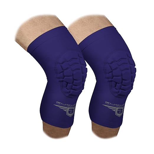 Bucwild Sports Volleyball Knee Pads | Padded Knee Compression Sleeves with Anti-Slip Grip & Flatten-Resistant Cushion | For Basketball, Volleyball, Wrestling & Training – 1 Pair (Navy Blue, XS)