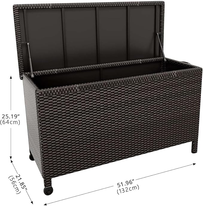 125 Gallon Wicker Deck Box, All-Weather Outdoor Storage Bin with Rattan Finish, for Patio Furniture, Cushions, Pool Supplies & Garden Tools (Brown)