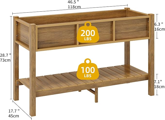 DWVO 48x18x30in Raised Garden Bed HDPE, Poly Wood Planter Box Stand,Weather-Resistant Planter Box with Legs, Elevated Garden Bed for Backyard, Patio, Balcony,Brown