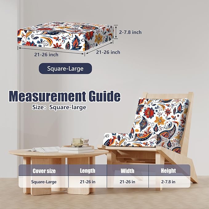 4Pcs Patio Stretch Cushion Covers, Outdoor Couch & Sofa Replacement Slipcovers for Patio Furniture Cushion Covers, Washable Reusable Furniture Protector, Square Large, Art Paisley