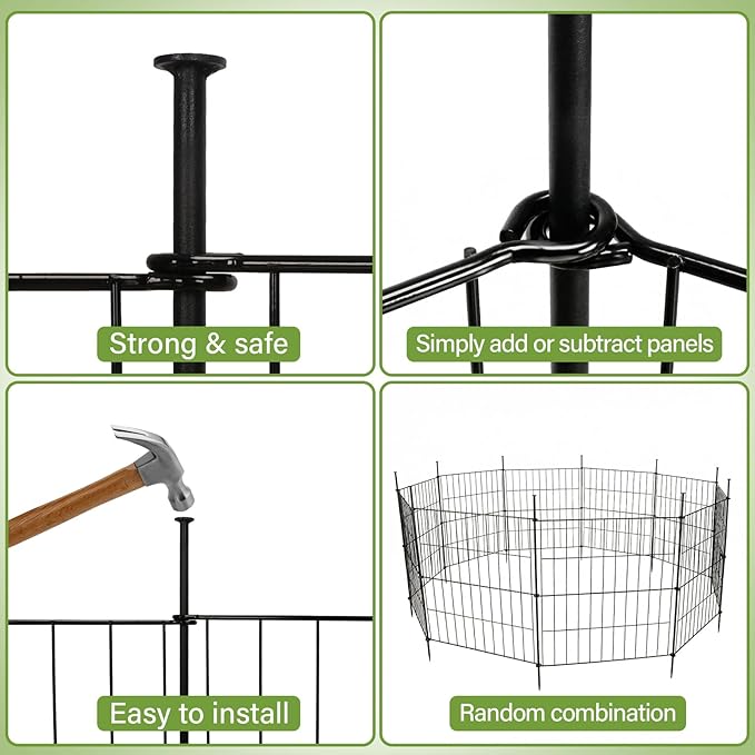 10 Panels No Dig Decorative Outdoor Garden Fence, 40in (H) x 23.6ft (L) Rustproof Metal Wire Rabbit Dog Garden Border Fencing for Yard, Animal Barrier with Ground Stakes for Patio