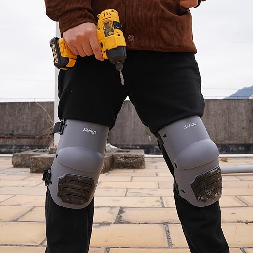Zeluga 15-396 Heavy Duty Knee Pads with Anti-slip Strong Double Straps, Ultraflex Work Knee Foam Padding Pads, Safety for Indoor and Outdoor Use, Gray/Black