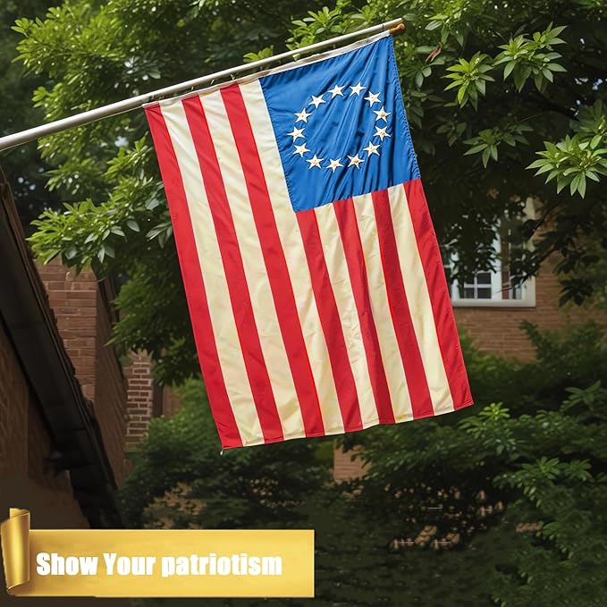 Betsy Ross Tea-Stained Vintage American Flag 3x5 FT 13 Stars Deluxe Water Resistant Series Vintage Flags Heavy Duty Super Tough Spun Polyester/Embroidered Design/Sewn Stripes/Brass Grommets