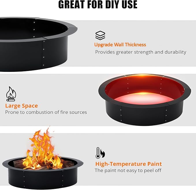 GarveeLife 36 Inch Smokeless Fire Pit Ring, Duty Solid Steel Panels with Air Vents, Inner Round Firepit Rim Insert for Outdoor Above/In-Ground, Suitable for Backyard, Patio, Garden, Easy Install