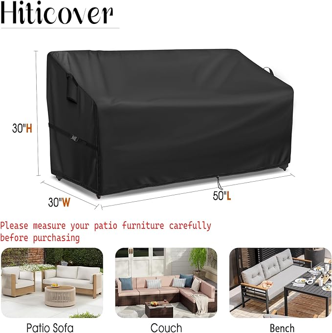 Outdoor Sofa Cover, 50 Inch Waterproof Paito Couch Loveseat Cover, Furniture Covers for Outdoor Seating for Winter - 50 x 30 x 30 Inch, Black