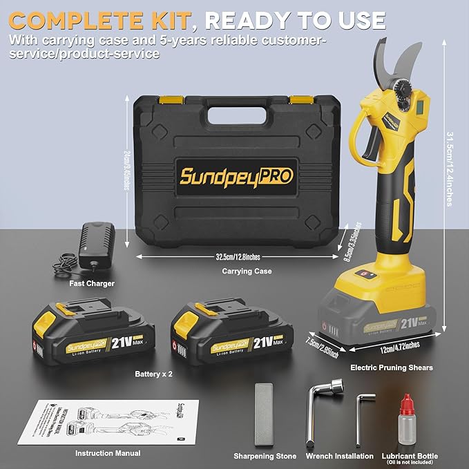 Brushless Cordless Pruning Shears - 21V Max 1.2" Electric Pruners with 2 × 2.0Ah Battery & SK5 Blades & Carrying Case - LCD Display Cordless Secateurs for Garden Orchard Tree Branch Pruning