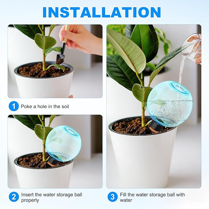 M METERXITY 4-Pack Plant Self Watering Globes, 6.9 oz Plastic Bubble Water Bulbs Top Fill for Indoor/Outdoor Plants, Self Watering Spikes Slow Release Terracotta [Blue]