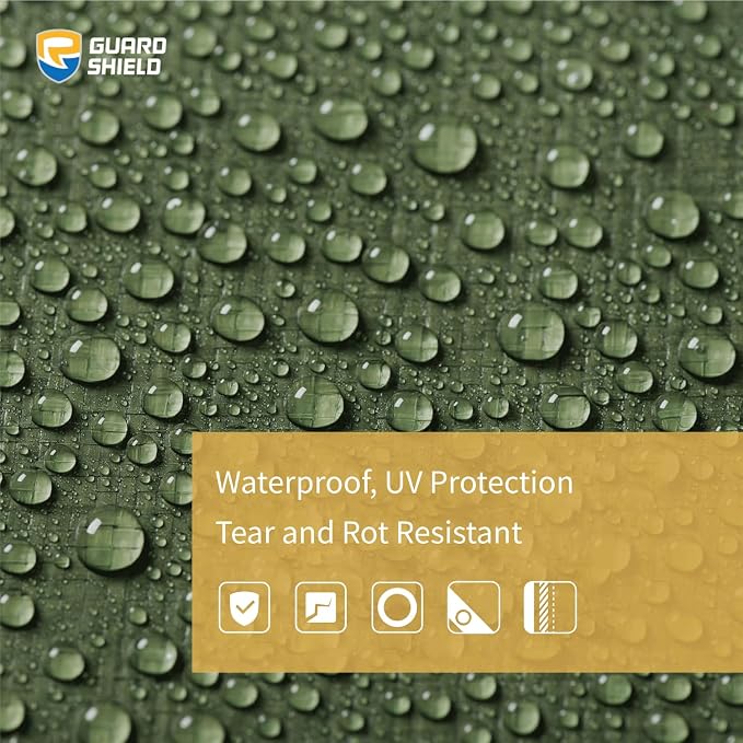 GUARD SHIELD Round Tarp 12 Feet Waterproof Heavy Duty Circle Tarps for Under Pool Green/Silver Multi Purpose Circular Outdoor Cover