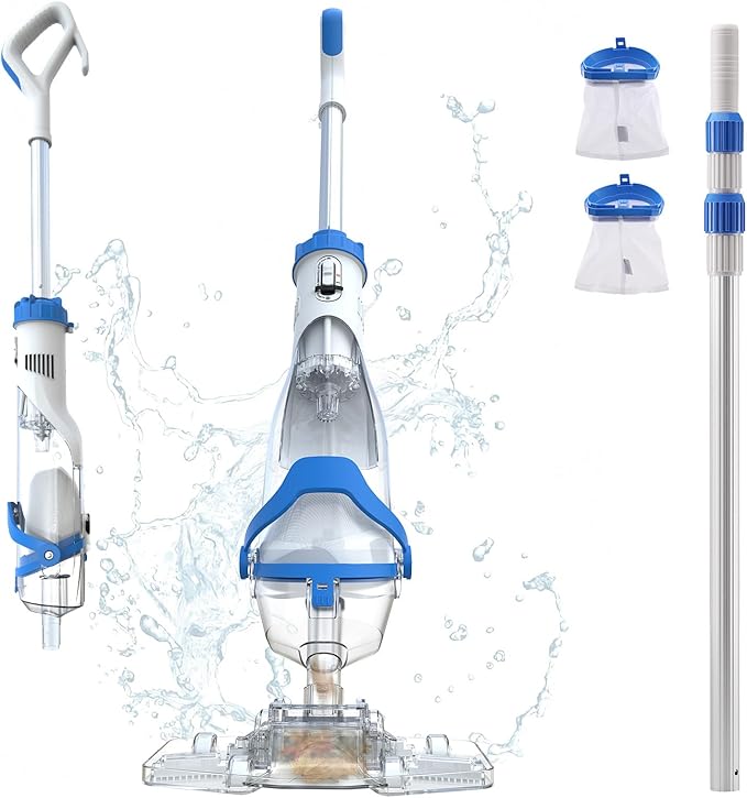 Cordless Pool Vacuum for Above Ground & Inground Pools, Consciot Handheld Rechargeable Pool Cleaner, 1110 GPH Suction, Telescopic Pole up to 87.5", 75Min Runtime, See-Through Head for Debris & More