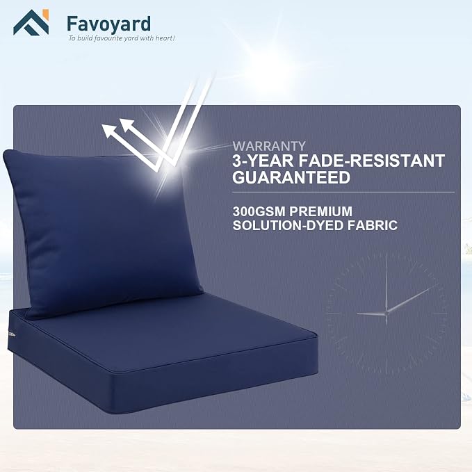 Favoyard Outdoor Seat Cushion Set 22 x 24 Inch Waterproof & Fade Resistant Patio Furniture Cushions with Removable Cover Deep Seat & Back Cushion with Tie Straps for Chair Sofa Couch