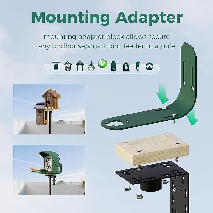 Bird Feeder Pole with Squirrel Baffle, 91'' Inch Heavy-Duty Bird House Pole for Outdoors,Adjustable Height,Universal Mount Kit for Bird Feeder Camera &Bird House (Adapter Included)