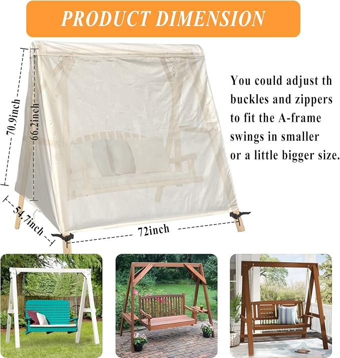 Patio Swing Cover A-Frame Swing Covers Waterproof 3 Seat UV Resistant Weather Protector for Outdoor Courtyard Patio Furniture(72x67x55inch) Beige