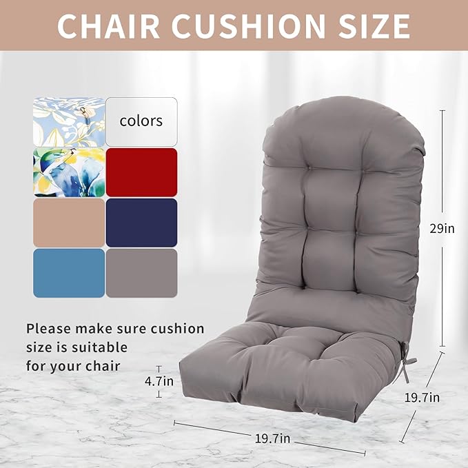 Adirondack Chair Cushion, High Back Patio Chair Cushions 48 x 19.7 x 4.7 Inch, Indoor/Outdoor Thickened Rocking Chair Cushion, Fade-Resistant & Waterproof (Grey, Set of 1)