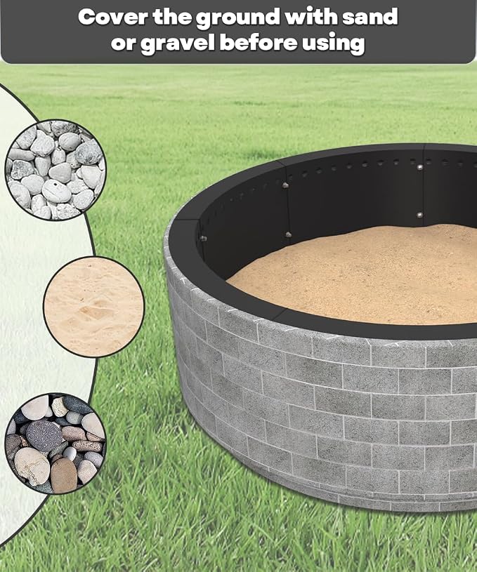 28 Inch Smokeless Fire Pit Ring Insert Outdoor, Heavy Duty Metal Steel DIY Firepit Rim Liner Round Campfire Rings for Outside Wood Burning Above or In-Ground, Black